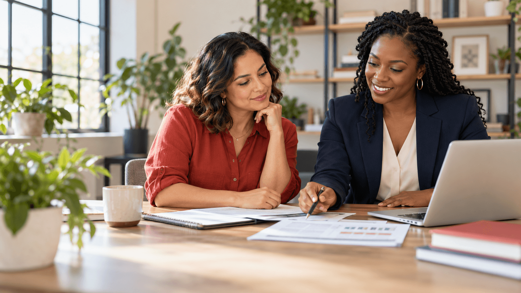 A tax professional reviewing documents with a business owner